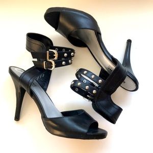 Sexy double strap studded black heels 9.5